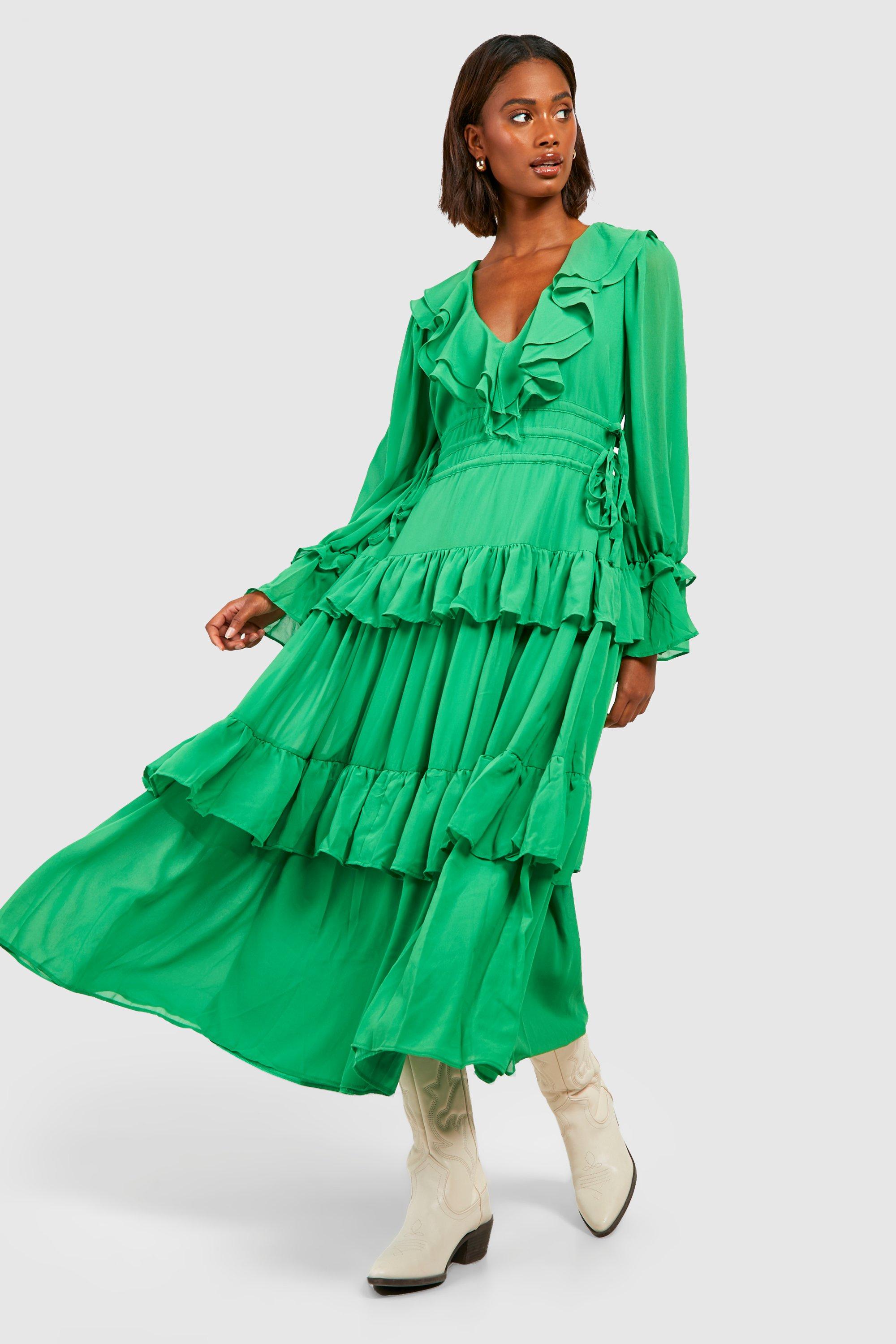 Green chiffon dress sale